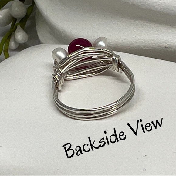 GENUINE Ruby & Freshwater Pearl Sterling Silver Ring - Picture 9 of 16